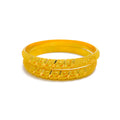 Glossy Netted Leaf 22k Gold Bangle Pair 