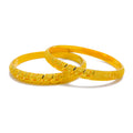 Glossy Netted Leaf 22k Gold Bangle Pair 