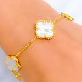 Attractive Mother Of Pearl 21k Gold Clover Bracelet