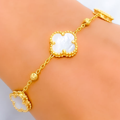 Charming Mother Of Pearl 21k Gold Clover Bracelet