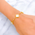 Charming Mother Of Pearl 21k Gold Clover Bracelet