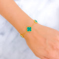 Trendy Malachite 21k Gold Triple Clover Bracelet 