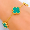 Trendy Malachite 21k Gold Triple Clover Bracelet 