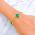 Trendy Malachite 21k Gold Triple Clover Bracelet 