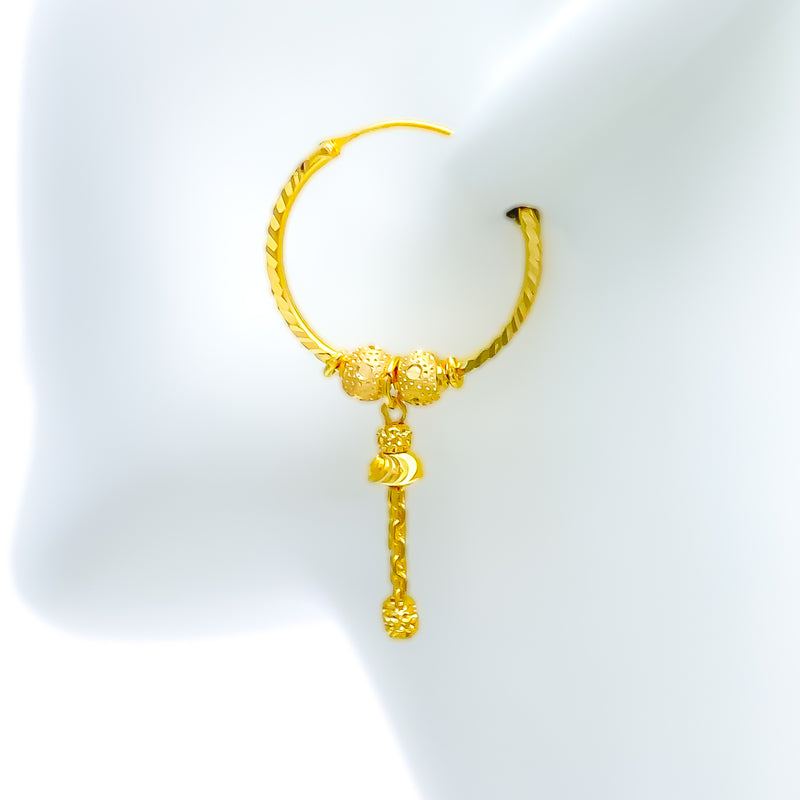 Fancy Hanging Chain 21k Gold Bali Earrings 