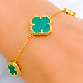 Graceful Malachite 21k Gold Clover Bracelet 