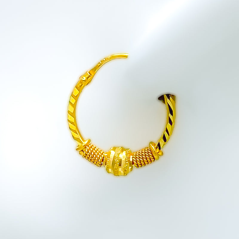 Noble Striped Orb 21k Gold Bali Earrings 