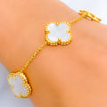Decorative Mother Of Pearl 21k Gold Clover Bracelet 