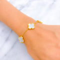 Decorative Mother Of Pearl 21k Gold Clover Bracelet 