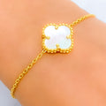 Chic Mother Of Pearl 21k Gold Clover Bracelet 