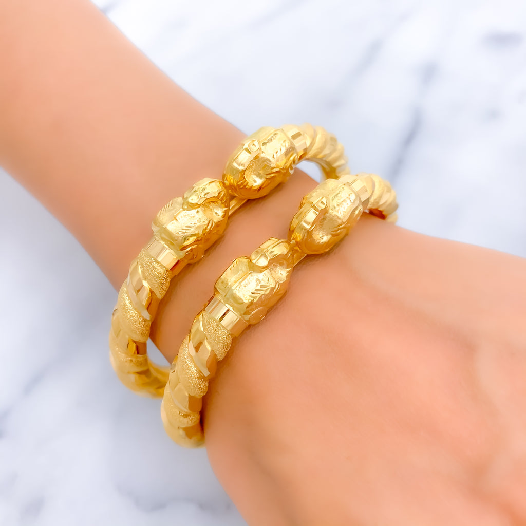 Dual Finished Elephant Faced 22k Gold Pipe Bangles – Andaaz Jewelers