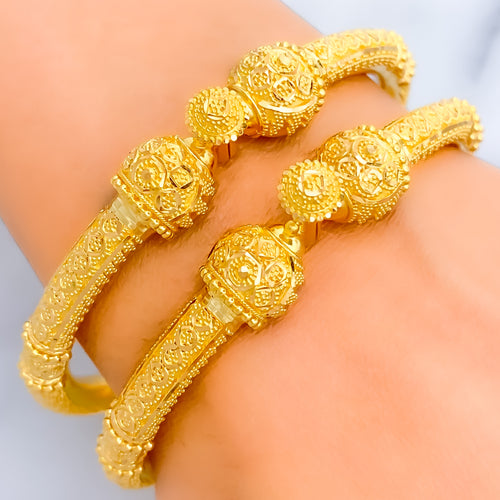 Traditional Radiant Fine Beaded 22k Gold Pipe Bangles