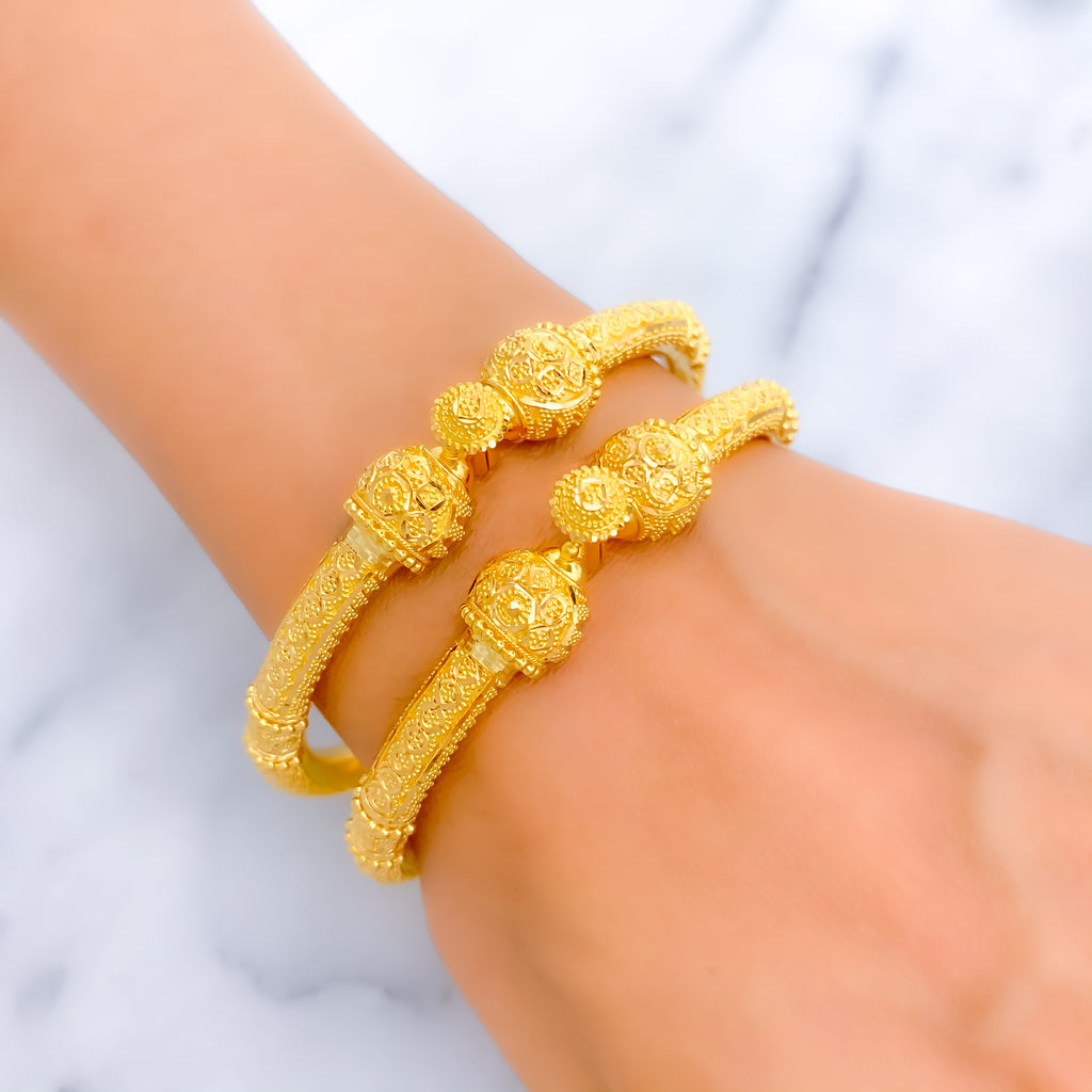 Traditional Radiant Fine Beaded 22k Gold Pipe Bangles – Andaaz Jewelers