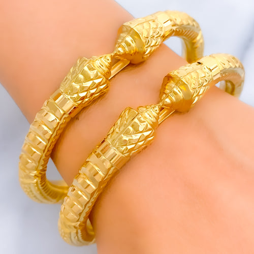 Special Lightweight Embossed 22k Gold Pipe Bangles 