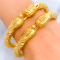 Decorative Elephant Faced 22k Gold Pipe Bangles 