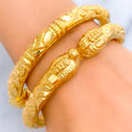 Decorative Elephant Faced 22k Gold Pipe Bangles 