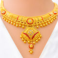 Traditional Vibrant Decorative 22k Gold Necklace Set 