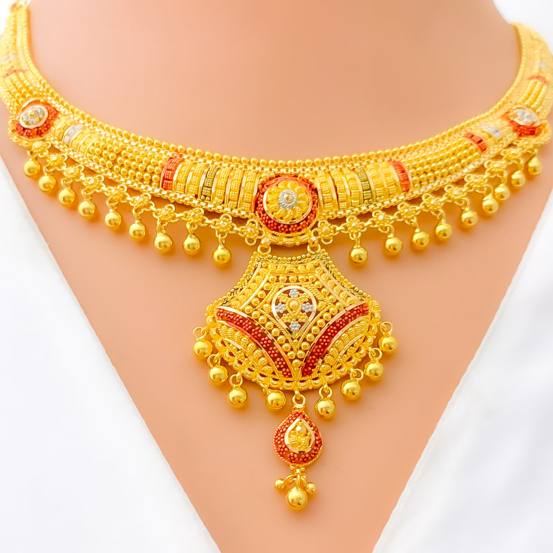 Traditional Vibrant Decorative 22k Gold Necklace Set 