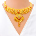 Traditional Vibrant Decorative 22k Gold Necklace Set 