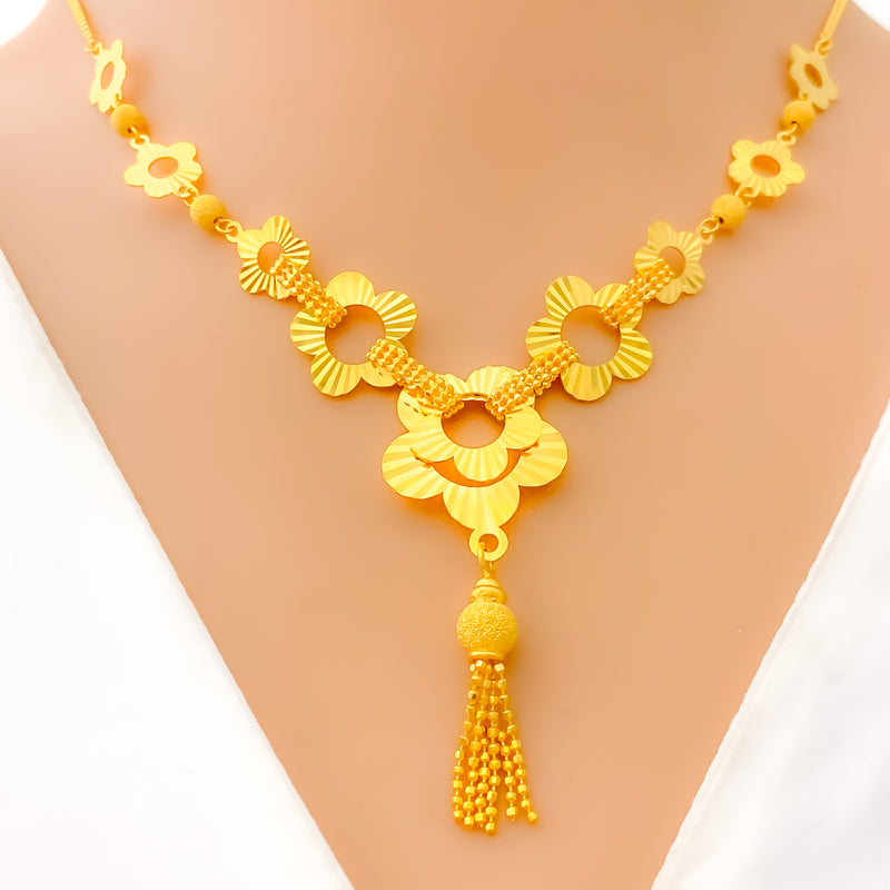 Reflective Floral 22k Gold Necklace Set 