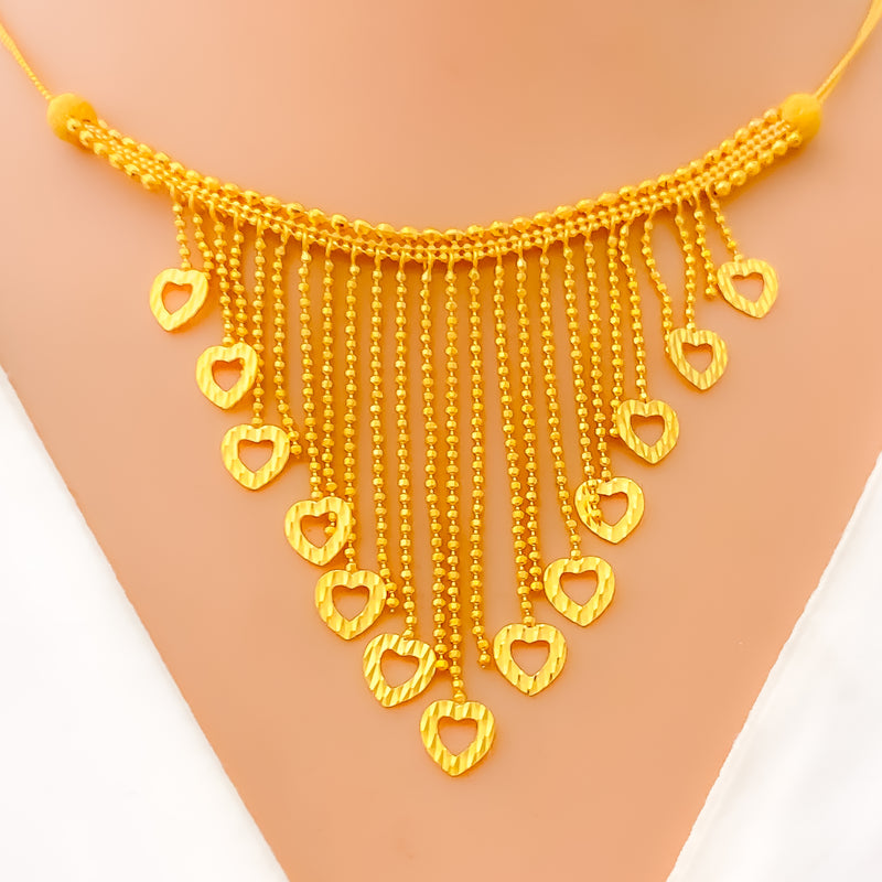 Special Dangling Heart 22k Gold Necklace Set 