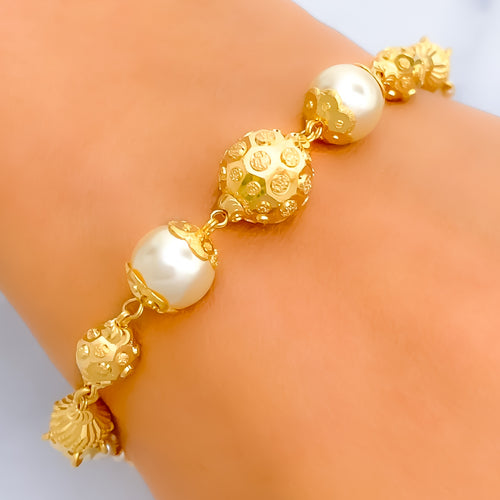 Majestic Multi Chain 22k Gold Pearl Bracelet 