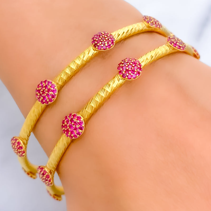 Festive Lush 22k Gold CZ Bangle Pair 