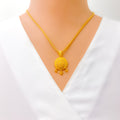Ornate Beaded Flower 22k Gold Pendant Set 