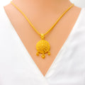 Ornate Beaded Flower 22k Gold Pendant Set 