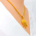 Ornate Beaded Flower 22k Gold Pendant Set 
