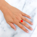 Luxurious Carnelian 21K Gold Clover Ring