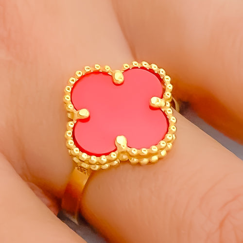 Magnificent Carnelian 21K Gold Clover Ring