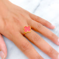 Luxurious Carnelian 21K Gold Clover Ring