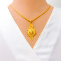 Charming Netted Drop 22k Gold Pendant Set 