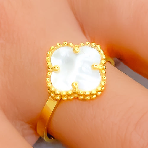 Elegant Sparkling Mother Of Pearl 21K Gold Ring