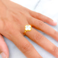 Classy Mother Of Pearl 21K Gold Clover Ring