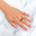 Ornate Black Onyx 21K Gold Clover Ring