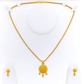 Ornate Beaded Flower 22k Gold Pendant Set 