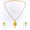 Delightful Marquise Flower 22k Gold Pendant Set 