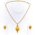 Charming Netted Drop 22k Gold Pendant Set 