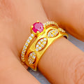 Beautiful Marquise Leaf 22k Gold CZ Ring 