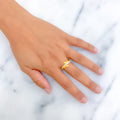 Delicate Curved 22k Gold CZ Ring 