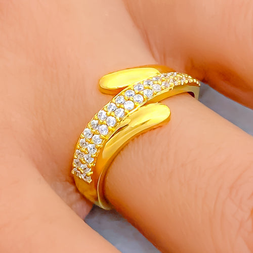 Delicate Curved 22k Gold CZ Ring 