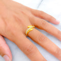 Delicate Curved 22k Gold CZ Ring 