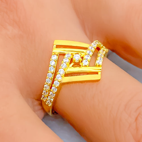 Trendy Upscale 22k Gold CZ Ring 