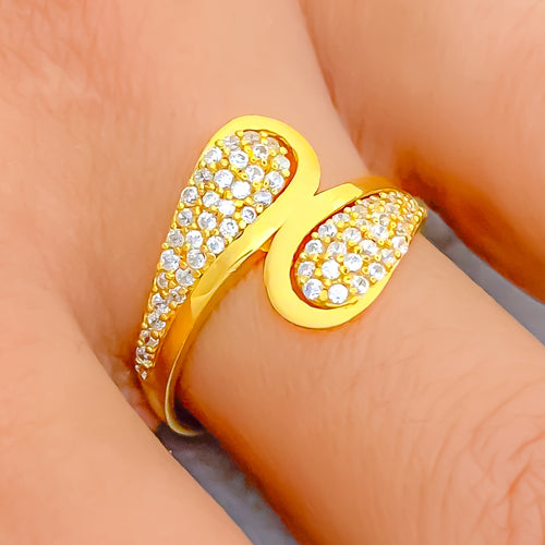 Festive Overlapping 22k Gold CZ Ring 