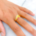 Glistening Asymmetrical 22k Gold CZ Leaf Ring 