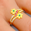 Dainty Blooming Flower 22k Gold CZ Ring 