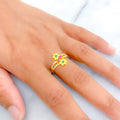 Dainty Blooming Flower 22k Gold CZ Ring 