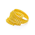 Graceful Floral Tasseled 22K Gold Spiral Ring